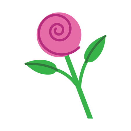 Simple pink flower vector graphic icon, logo. Rose or tulip flower illustration with green leaves.のイラスト素材