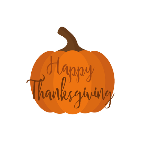 Happy Thanksgiving Pumpkin Vector Illustration. Thanksgiving pumpkin greeting card, isolated on white background.のイラスト素材