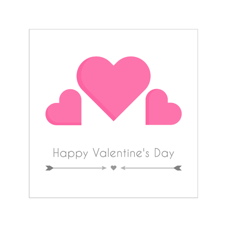 Simple minimalist square Valentine's Day greeting card. Happy Valentine's day vector graphic design for print. Pink hearts and writing with arrows.のイラスト素材