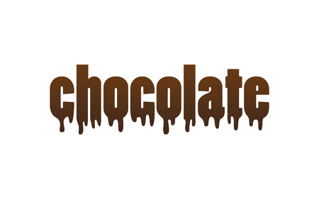 Melted chocolate writing, in dark brown color. Vector illustration with melting chocolate trickle down in drops, isolated on white background.のイラスト素材