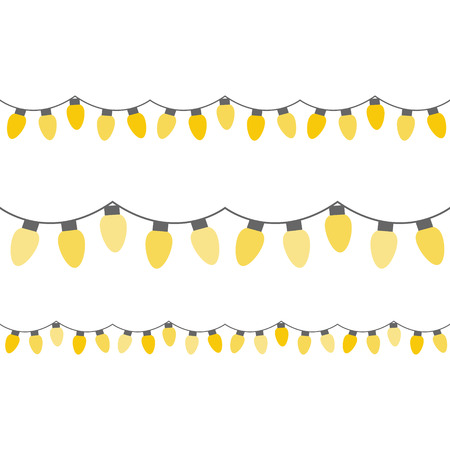 Christmas festive yellow lights on string. Vector Illustration Keywords: Light Bulbs in Yellow Shades.のイラスト素材