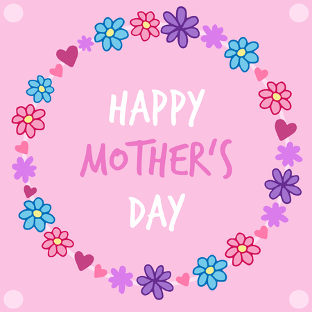 Happy Mother's Day. Pink background with white dots in corners.のイラスト素材