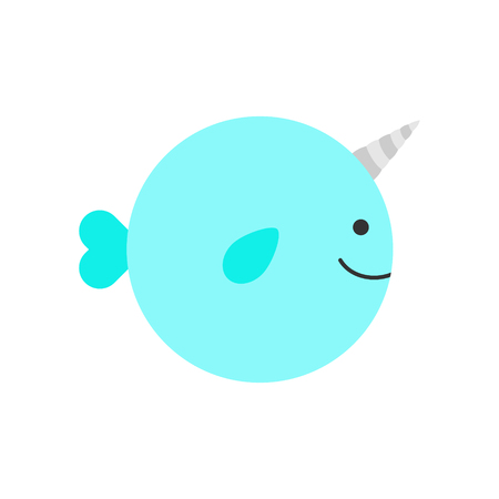 Cute simple narwhal vector icon. Blue narwhale with gray, silver horn cartoon illustration, isolated.のイラスト素材