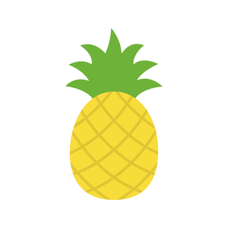 Pineapple tropical sweet summer fruit, vector graphic icon. Yellow pineapple with green leaves.のイラスト素材