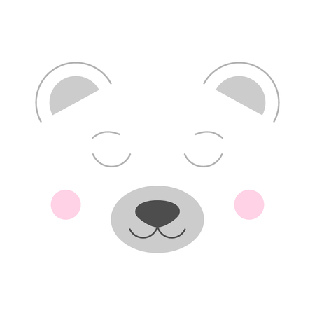Cute polar bear vector illustration, isolated on white background. Polar bear cartoon face with closed eyes, ears, snout and pink cheeks.のイラスト素材