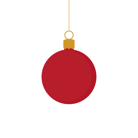 Christmas red and gold ball ornament vector illustration. Festive ball hanging on a string.のイラスト素材