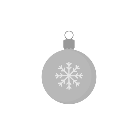 Christmas silver grey ball ornament vector illustration. Festive ball with snowflake. Hanging on a string.のイラスト素材