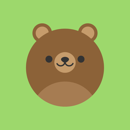 Vector Illustration Keywords: Brown grizzly bear animal head, face illustration. Isolated on green background.のイラスト素材