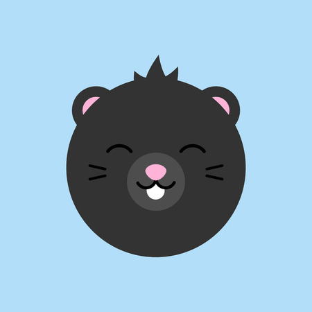 Cute mole round vector graphic icon. Black mole, animal head, face illustration. Isolated on blue background.のイラスト素材