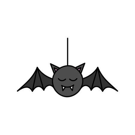 Cute Hand Drawn Spooky Bat Vector Illustration. Halloween bat, vampire hanging on string, isolated.のイラスト素材