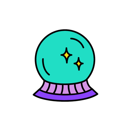 Cute hand drawn fortune-teller's crystal ball vector illustration. Halloween, witch glass ball with sparkles, isolated.のイラスト素材