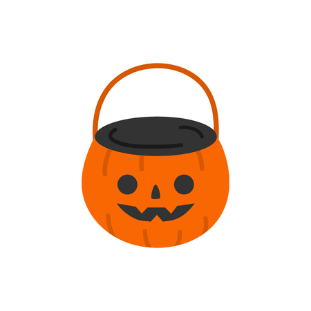 Cute hand drawn halloween pumpkin bucket vector illustration. Orange pumpkin candy bucket for trick or treating.のイラスト素材