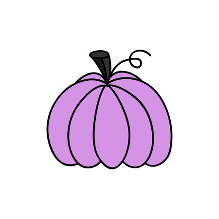 Bright purple, violet hand drawn cute pumpkin vector illustration. Halloween, autumn colorful pumpkin, isolated.のイラスト素材