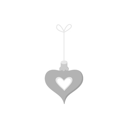 Hanging christmas bauble on string vector illustration icon. Heart ornament in silver, grey shades. Festive traditional seasonal decoration.のイラスト素材