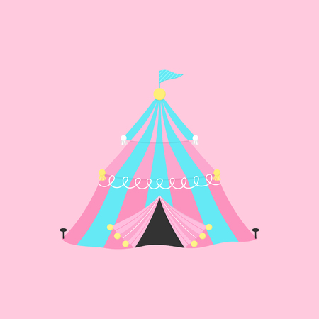 Cute circus, carnival tent vector graphic illustration icon. Isolated on light pink background.のイラスト素材
