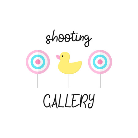 Cute shooting gallery vector graphic illustration with writing. Classic targets and duck. Isolated.のイラスト素材