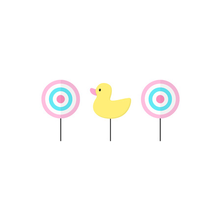 Cute shooting gallery vector graphic illustration icons. Classic targets and duck. Isolated.のイラスト素材