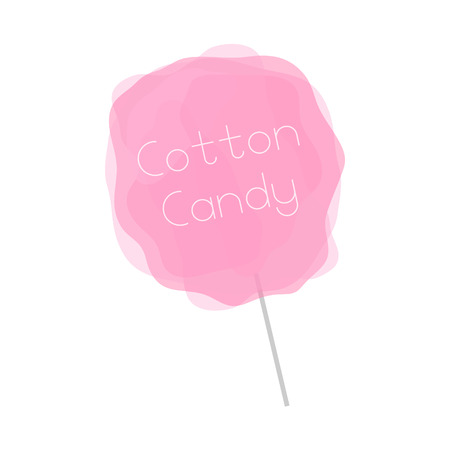 Pink cotton candy isolated on white background. Transparent candy floss on gray stick.のイラスト素材
