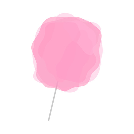 Pink cotton candy isolated on white background. Transparent candy floss on gray stick.のイラスト素材