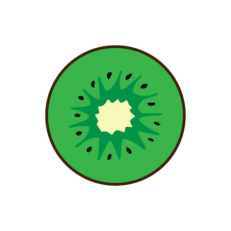 Kiwi fruit slice flat icon, vector illustration doodle, cartoon drawing.のイラスト素材