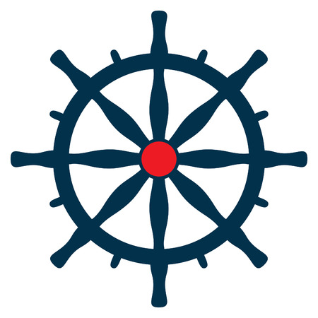Navy blue helmet, navigation wheel on boat, vector illustration icon, isolated on white background.のイラスト素材