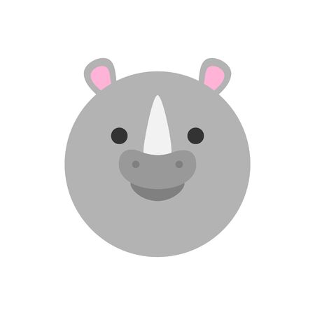 Cute Rhinoceros Round Graphic Vector Icon. Gray rhino with horn, animal head, face illustration. Isolated.のイラスト素材