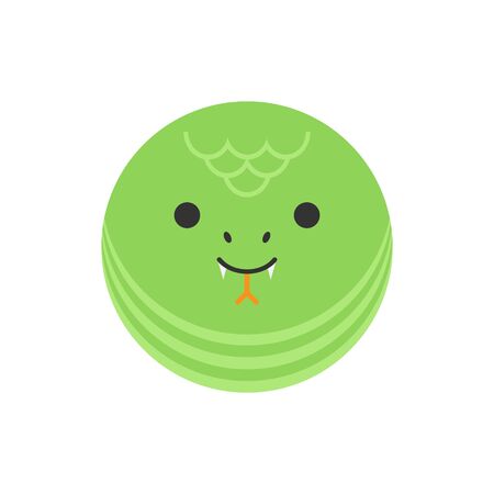 Cute snake round graphic vector icon. Green reptile animal head, face illustration. Isolated.のイラスト素材
