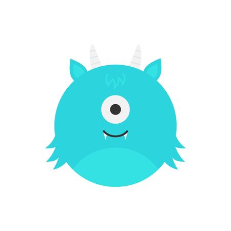 Cute monster round graphic vector icon. Blue cyclops monster with horns. Mythical, fairytale creature head, face illustration. Isolated.のイラスト素材