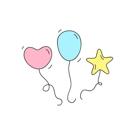 Vector Illustration Keywords: Heart, ellipse and star shaped balloons. Hand drawn isolated icon.のイラスト素材