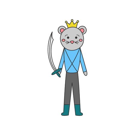 Mouse prince character vector illustration. Hand Drawn Outlined Classic Nutcracker Ballet Story Soldier. Isolated.のイラスト素材
