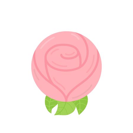 Vector Illustration Keywords: Lovely, love symbol. Pink rose flower with green leaves. Isolated graphic icon.のイラスト素材