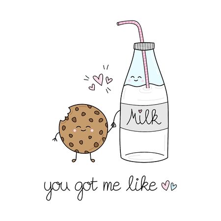 Milk and cookie vector illustration. Valentine's Day card. Handwriting quote. Isolated.のイラスト素材