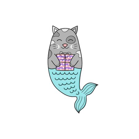 Vector Illustration Keywords: Underwater cat holding gift. Isolated.のイラスト素材