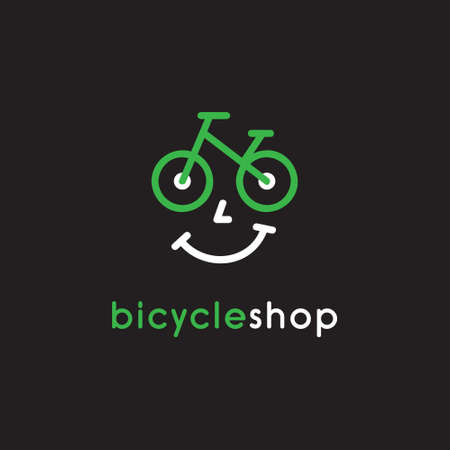 Bicycle shop vector illustration icon. Bike rental, service or store logo with smiley face. Isolated.のイラスト素材