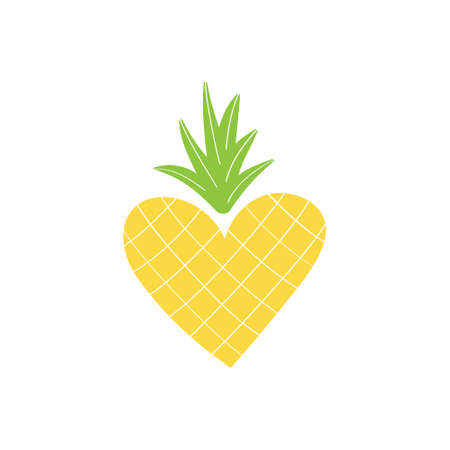 Pineapple vector hand drawn illustration. Yellow and green summer tropical pineapple heart. Isolated.のイラスト素材
