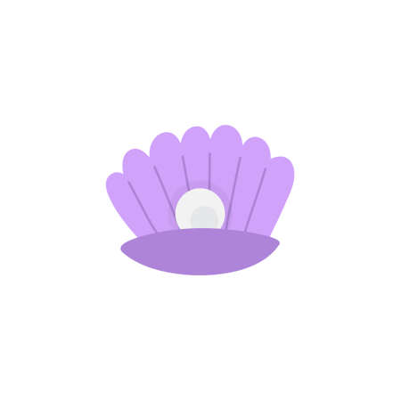 Pearl seashell cute vector illustration. Hand drawn ocean, marine, sea purple shell, mussel with pearl animal. Isolated.のイラスト素材