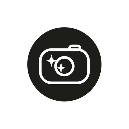 Camera vector illustration graphic outline icon. Photographer simple black and white round symbol. Isolated.のイラスト素材