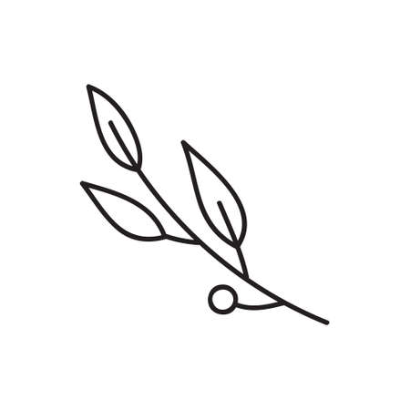Branch vector illustration. Cute simple branch with leaves hand drawn icon, black outline. Isolated.のイラスト素材