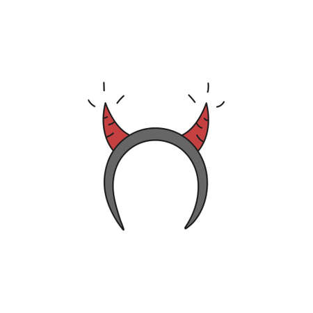 Cute devil horns headband vector illustration. Hand-drawn Halloween costume lightning horns on a headband. Isolated.のイラスト素材