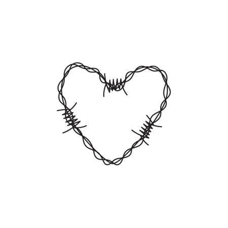 Barbed wire heart vector illustration. Hand drawn punk, metal heart made of barbed wire. Isolated.のイラスト素材