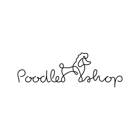 Cute poodle shop dog one line vector illustrationのイラスト素材