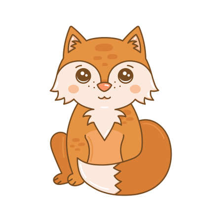 Cute baby fox vector illustration. Hand drawn vixen. Outlined and isolatedのイラスト素材