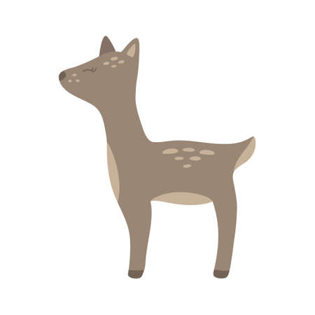 Cute doe vector illustration. Doe deer animal cartoon hand drawn icon. Christmas forest doe or fawn, simple drawing. Isolated.のイラスト素材