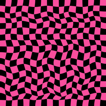 Wavy chess board vector seamless pattern. Black and pink check board background.のイラスト素材