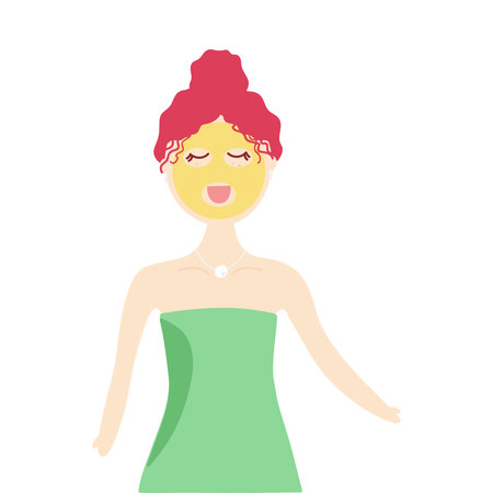 Woman with face mask vector illustration. Girl, female doing her skin care routine. Isolated.のイラスト素材