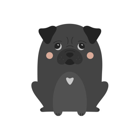Cute black pug dog vector illustration. Adorable and funny pug puppy.のイラスト素材