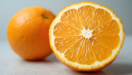 Orange fruit on a white background, close-up, selective focusの素材