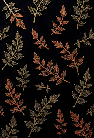 Autumn leaves seamless pattern on black background. Hand drawn illustration.の素材