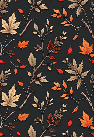 Seamless pattern with autumn leaves and branches illustration.の素材
