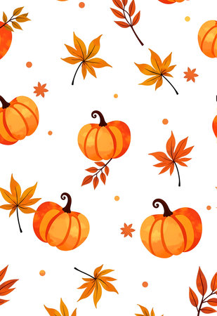 Seamless pattern with pumpkins and leaves illustration.の素材